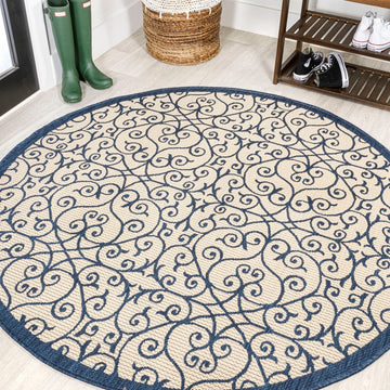 Madrid Vintage Filigree Textured Weave Indoor/outdoor Round Rug